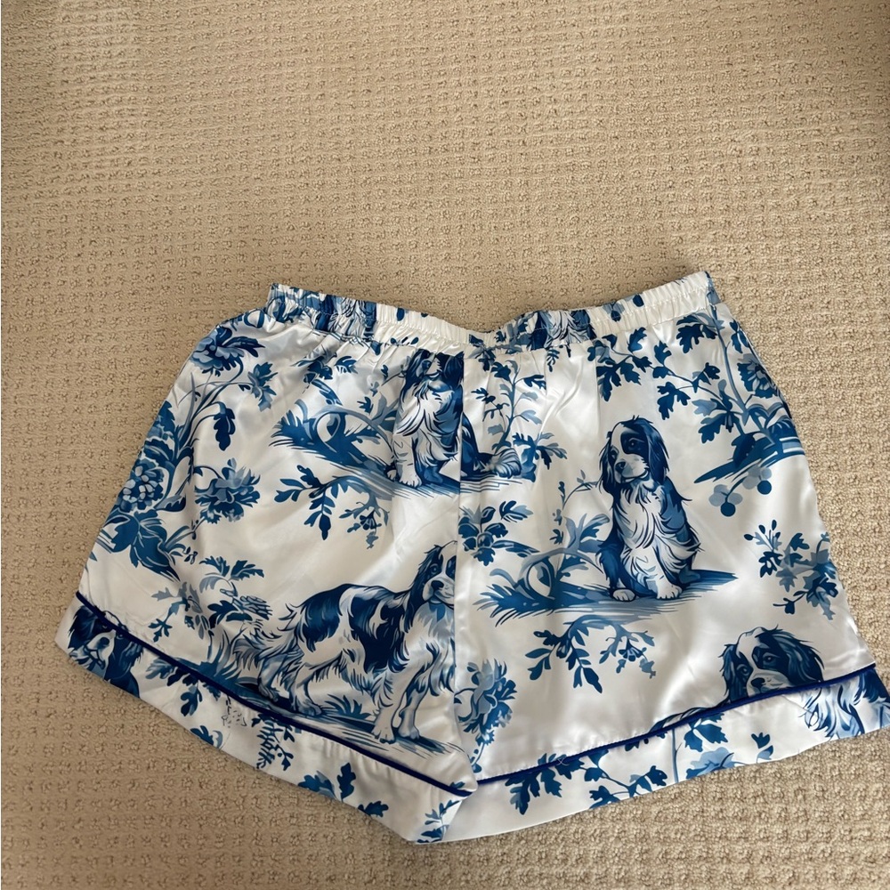 Women's Blue and White Dog Print Sleep Shorts